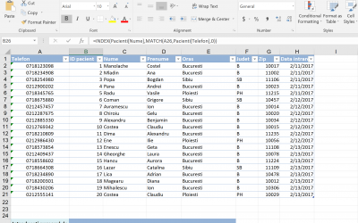 Cautari in tabele Excel folosind functiile INDEX – MATCH
